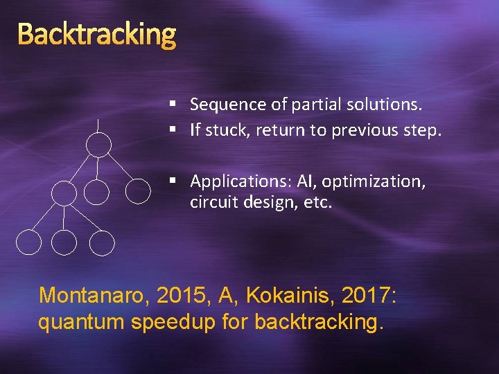Backtracking § Sequence of partial solutions. § If stuck, return to previous step. §