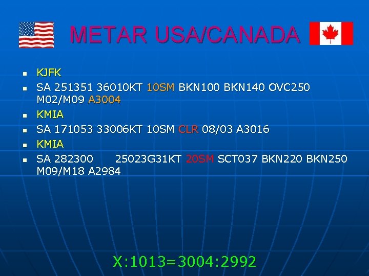 METAR USA/CANADA KJFK SA 251351 36010 KT 10 SM BKN 100 BKN 140 OVC