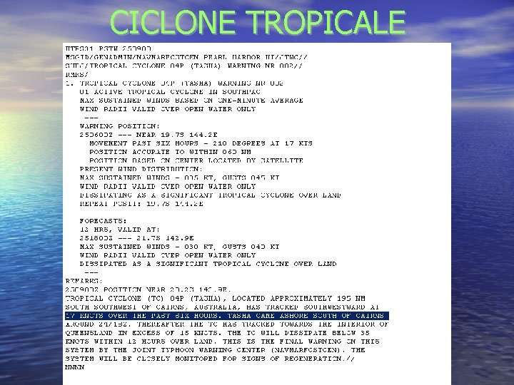 CICLONE TROPICALE 