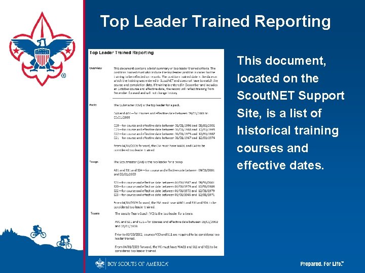 Top Leader Trained Reporting This document, located on the Scout. NET Support Site, is