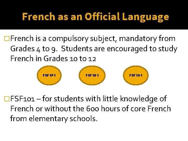 French as an Official Language �French is a compulsory subject, mandatory from Grades 4