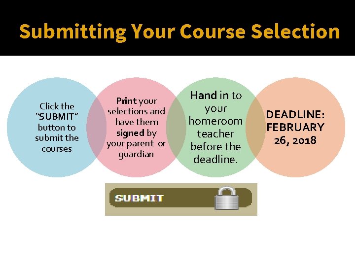 Submitting Your Course Selection Click the “SUBMIT” button to submit the courses Print your