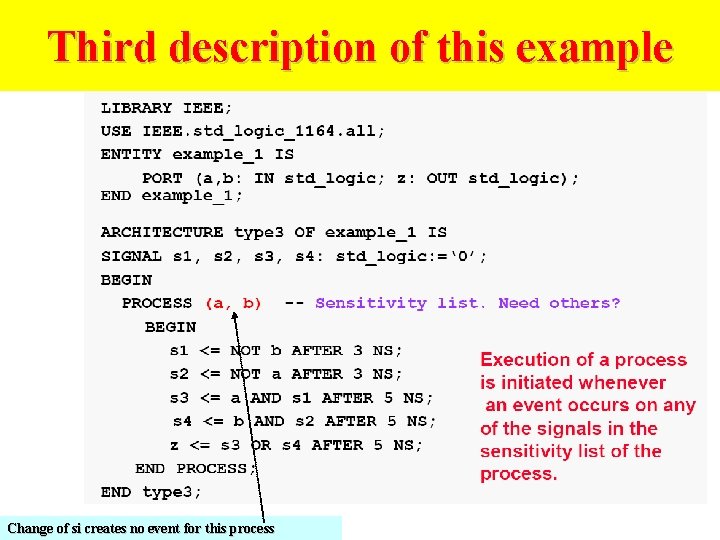 Third description of this example Change of si creates no event for this process