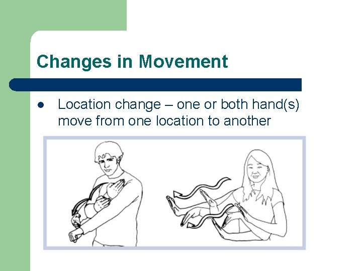 Changes in Movement l Location change – one or both hand(s) move from one Changes in Movement l Location change – one or both hand(s) move from one