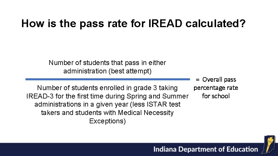 How is the pass rate for IREAD calculated? Number of students that pass in