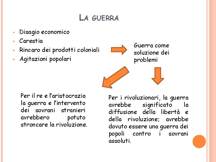 LA § § GUERRA Disagio economico Carestia Rincaro dei prodotti coloniali Agitazioni popolari Per