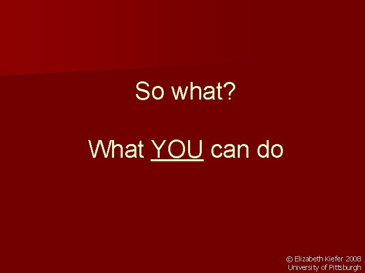 So what? What YOU can do © Elizabeth Kiefer 2008 University of Pittsburgh 