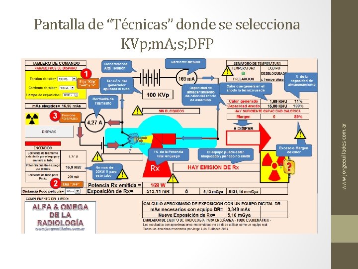 www. jorgeeuillades. com. ar Pantalla de “Técnicas” donde se selecciona KVp; m. A; s;