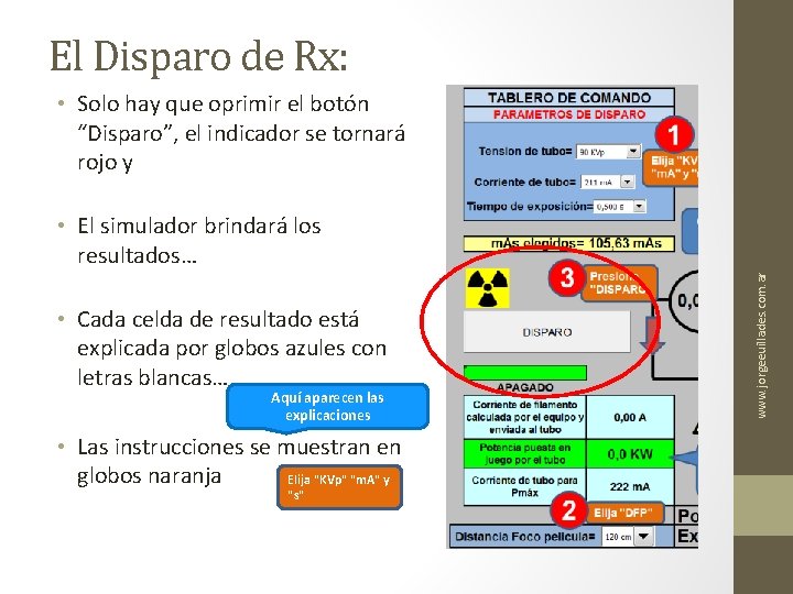 El Disparo de Rx: • Solo hay que oprimir el botón “Disparo”, el indicador