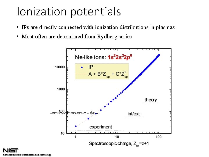 Ionization potentials • IPs are directly connected with ionization distributions in plasmas • Most