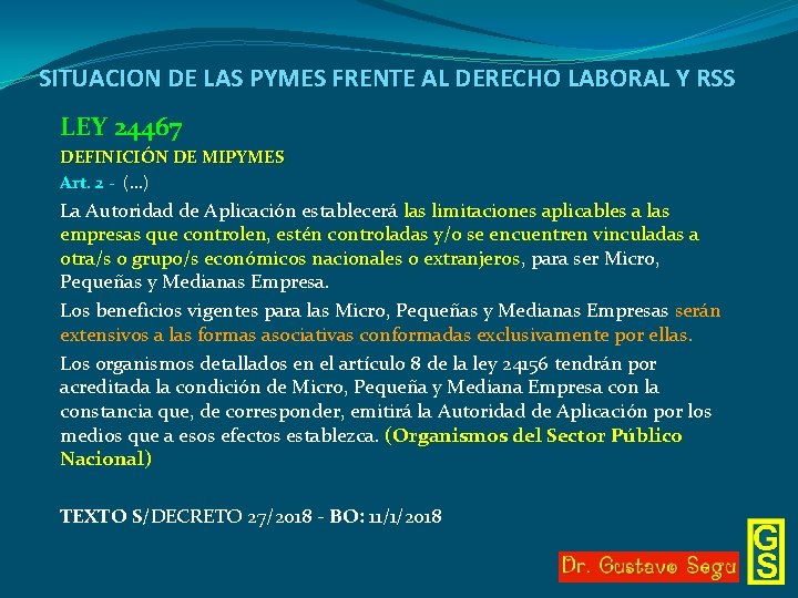 SITUACION DE LAS PYMES FRENTE AL DERECHO LABORAL Y RSS LEY 24467 DEFINICIÓN DE