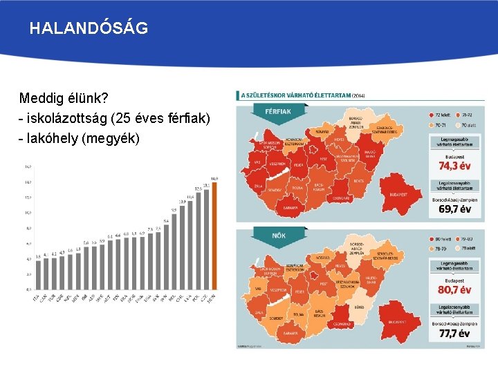 HALANDÓSÁG Meddig élünk? - iskolázottság (25 éves férfiak) - lakóhely (megyék) 