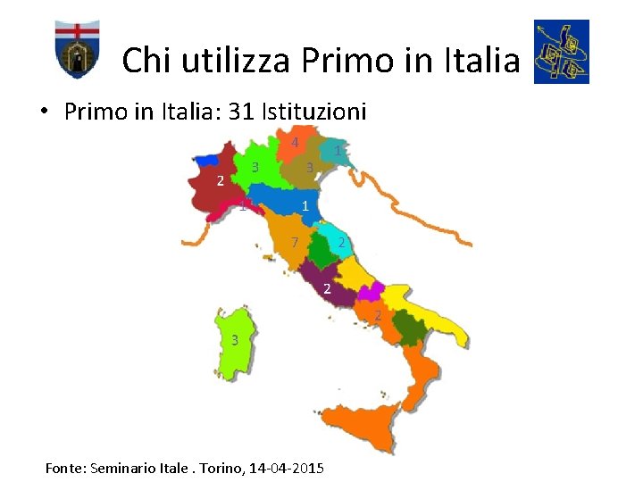 Chi utilizza Primo in Italia • Primo in Italia: 31 Istituzioni Fonte: Seminario Itale.