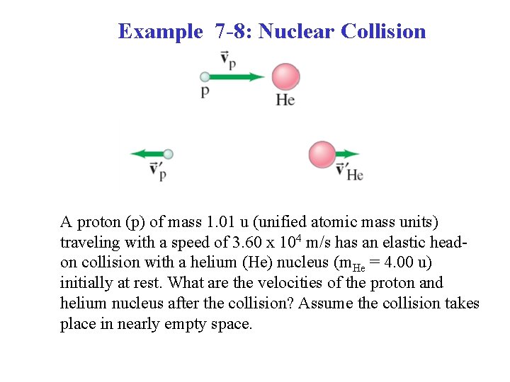 Example 7 -8: Nuclear Collision A proton (p) of mass 1. 01 u (unified