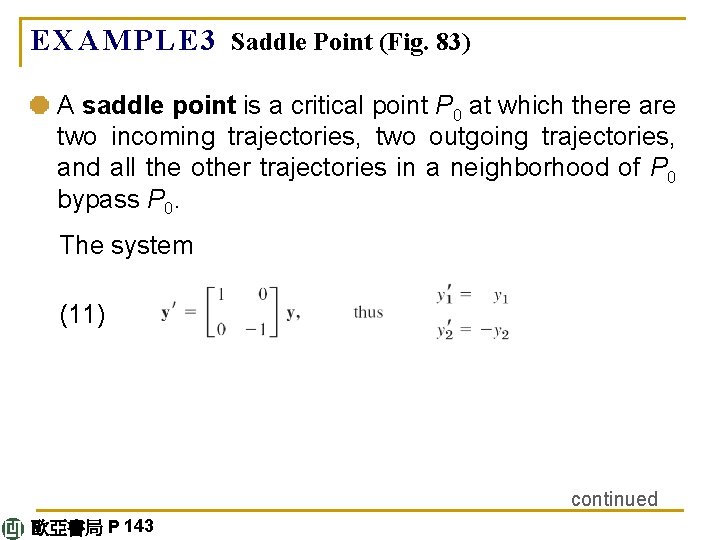 E X A M P L E 3 Saddle Point (Fig. 83) A saddle