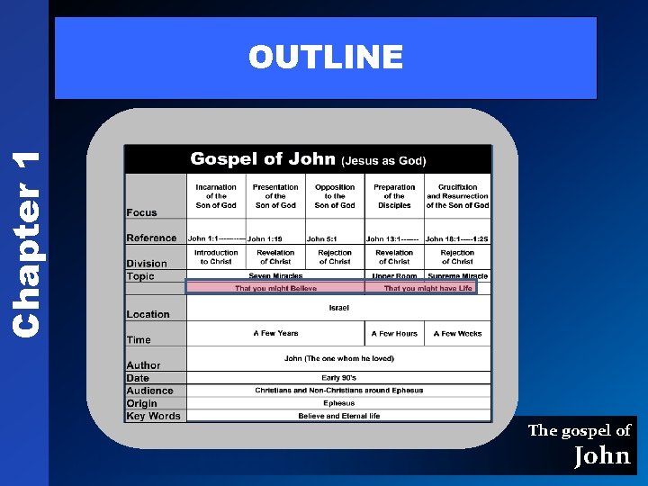 Chapter 1 OUTLINE The gospel of John 