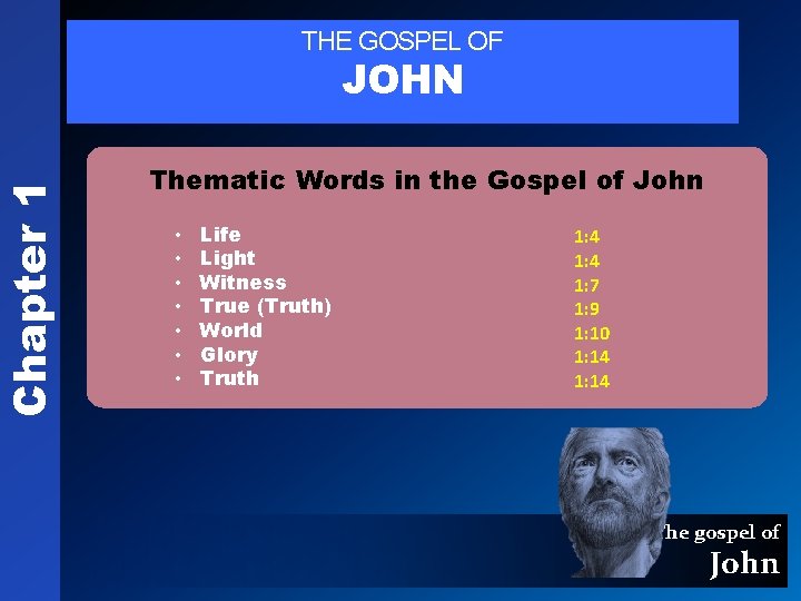 Chapter 1 THE GOSPEL OF JOHN Thematic Words in the Gospel of John •