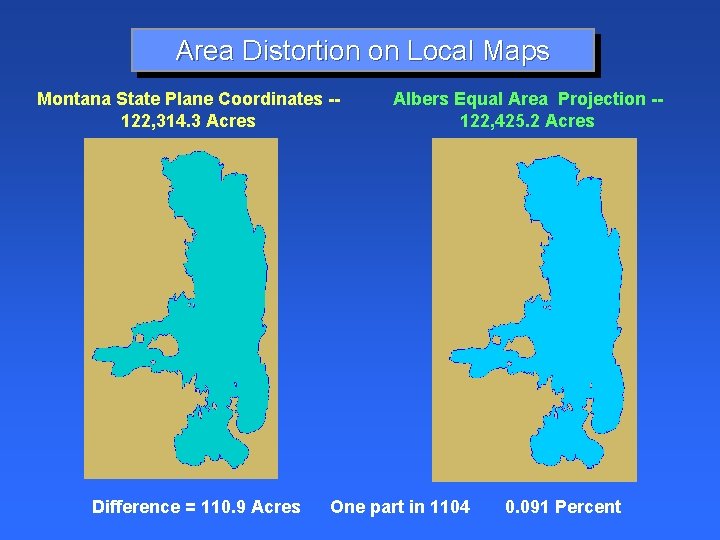 Area Distortion on Local Maps Montana State Plane Coordinates -122, 314. 3 Acres Difference