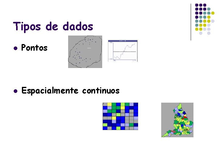 Tipos de dados l Pontos l Espacialmente continuos 