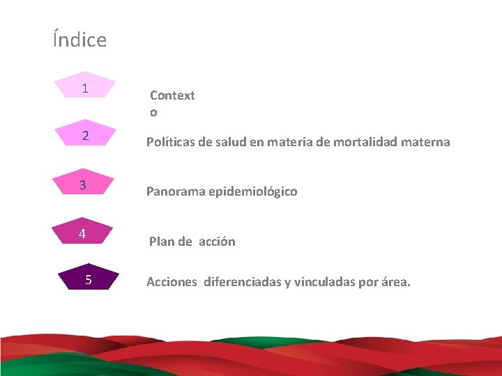 Índice 1 Context o 2 Políticas de salud en materia de mortalidad materna 3