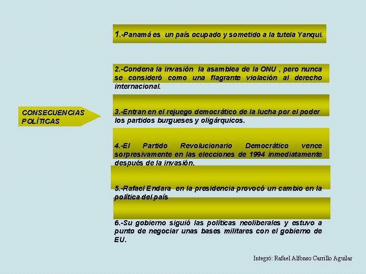 1. -Panamá es un país ocupado y sometido a la tutela Yanqui. 2. -Condena