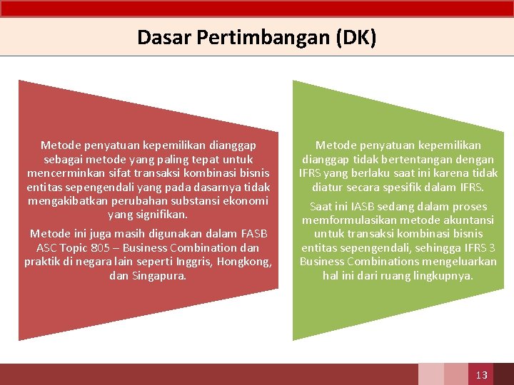 Dasar Pertimbangan (DK) Metode penyatuan kepemilikan dianggap sebagai metode yang paling tepat untuk mencerminkan