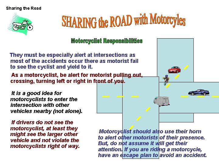 Sharing the Road They must be especially alert at intersections as most of the Sharing the Road They must be especially alert at intersections as most of the