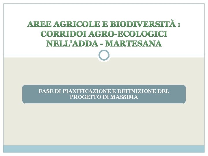 FASE DI PIANIFICAZIONE E DEFINIZIONE DEL PROGETTO DI MASSIMA 