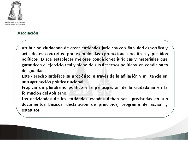 Asociación Atribución ciudadana de crear entidades jurídicas con finalidad específica y actividades concretas, por