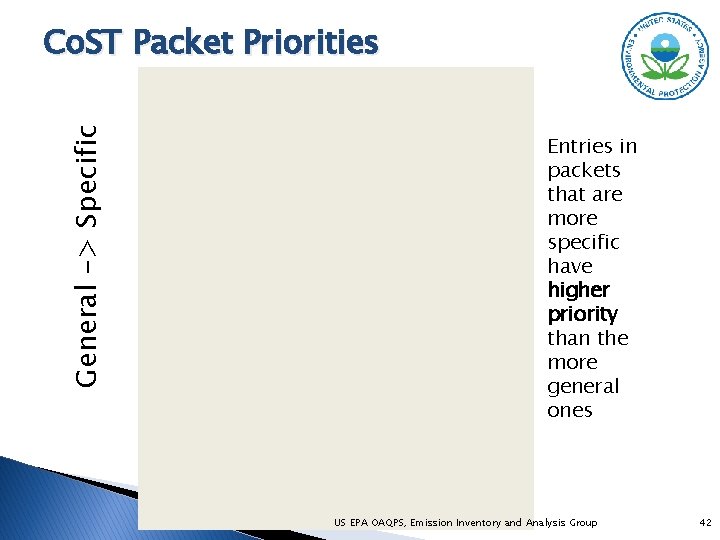 General -> Specific Co. ST Packet Priorities Entries in packets that are more specific