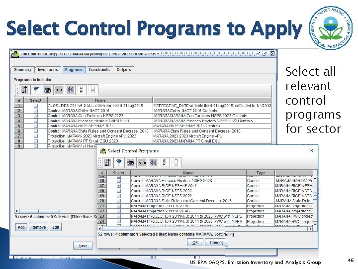 Select Control Programs to Apply Select all relevant control programs for sector US EPA