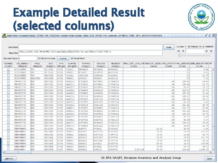 Example Detailed Result (selected columns) US EPA OAQPS, Emission Inventory and Analysis Group 48