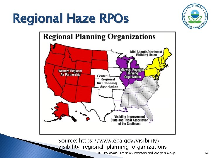 Regional Haze RPOs Source: https: //www. epa. gov/visibility/ visibility-regional-planning-organizations US EPA OAQPS, Emission Inventory