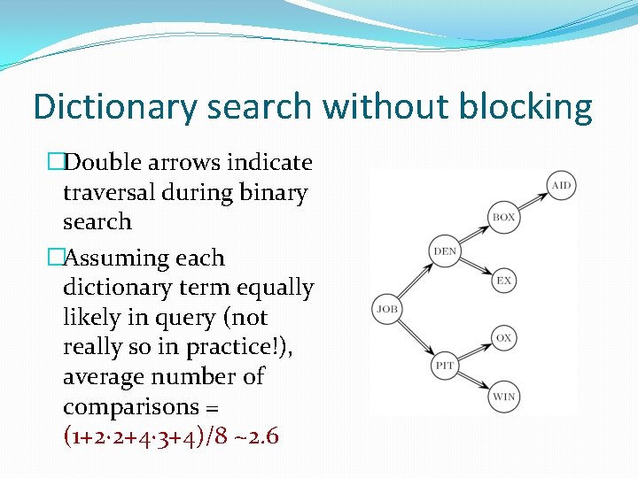 Dictionary search without blocking �Double arrows indicate traversal during binary search �Assuming each dictionary