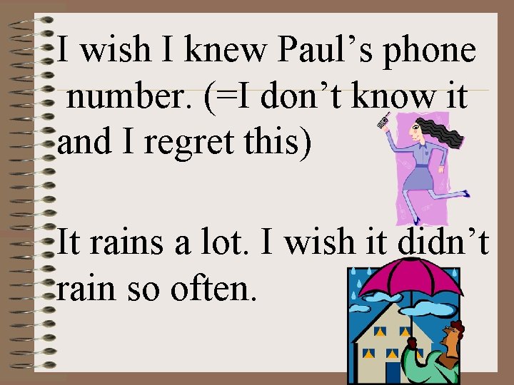 I wish I knew Paul’s phone number. (=I don’t know it and I regret