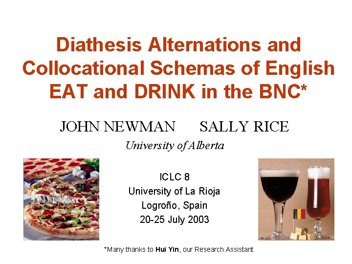 Diathesis Alternations and Collocational Schemas of English EAT and DRINK in the BNC* JOHN