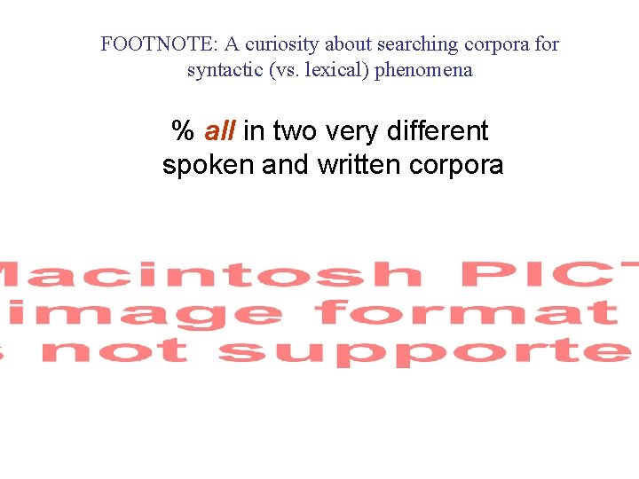 FOOTNOTE: A curiosity about searching corpora for syntactic (vs. lexical) phenomena % all in