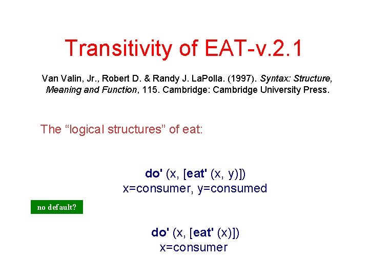 Transitivity of EAT-v. 2. 1 Van Valin, Jr. , Robert D. & Randy J.