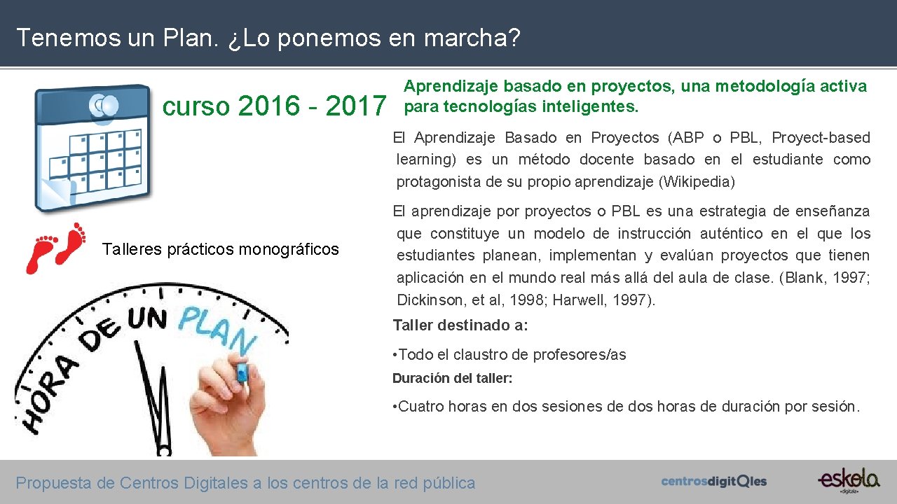 Tenemos un Plan. ¿Lo ponemos en marcha? curso 2016 - 2017 Aprendizaje basado en