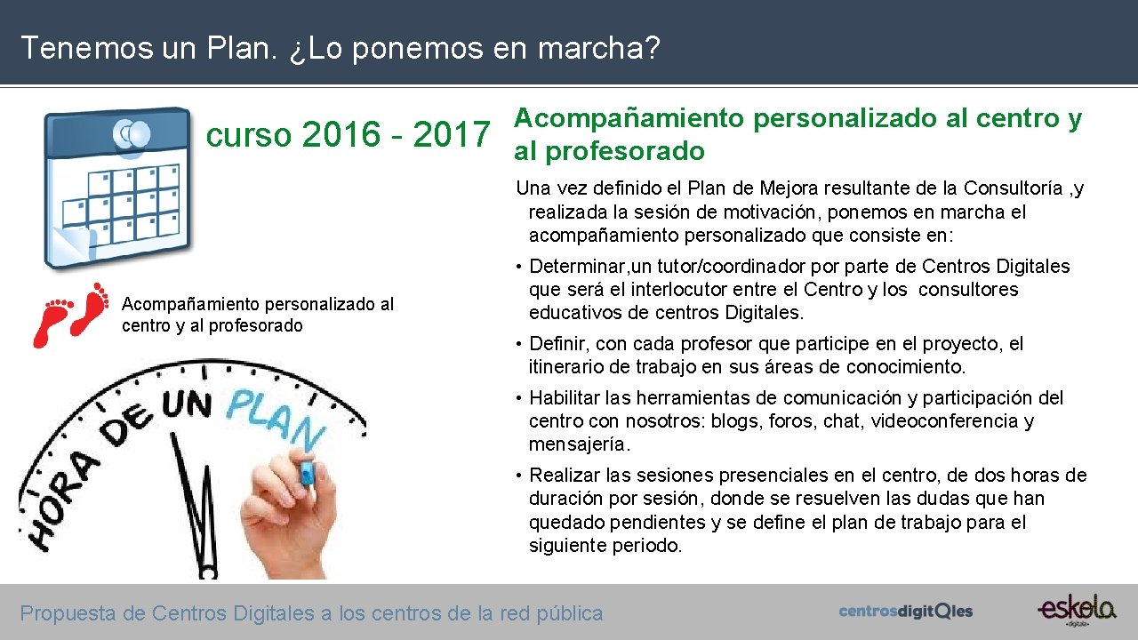 Tenemos un Plan. ¿Lo ponemos en marcha? curso 2016 - 2017 Acompañamiento personalizado al