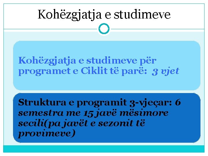 Kohëzgjatja e studimeve për programet e Ciklit të parë: 3 vjet Struktura e programit