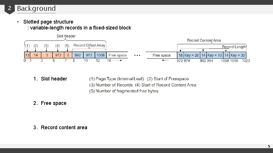 2 Background • Slotted page structure : variable-length records in a fixed-sized block …