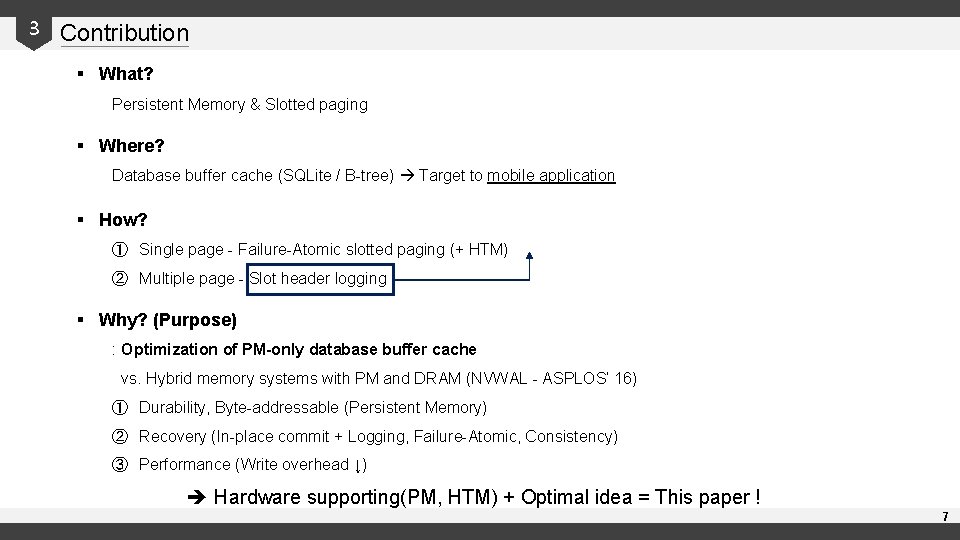 3 Contribution § What? Persistent Memory & Slotted paging § Where? Database buffer cache