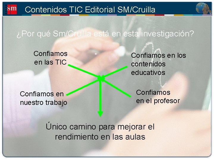Contenidos TIC Editorial SM/Cruilla ¿Por qué Sm/Cruilla está en esta investigación? Confiamos en las