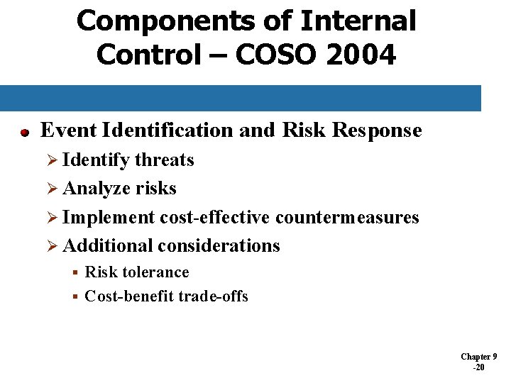 Components of Internal Control – COSO 2004 Event Identification and Risk Response Ø Identify Components of Internal Control – COSO 2004 Event Identification and Risk Response Ø Identify