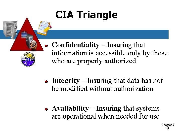CIA Triangle Confidentiality – Insuring that information is accessible only by those who are CIA Triangle Confidentiality – Insuring that information is accessible only by those who are
