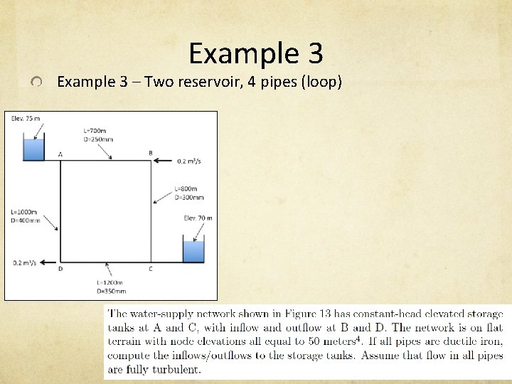 Example 3 – Two reservoir, 4 pipes (loop) 