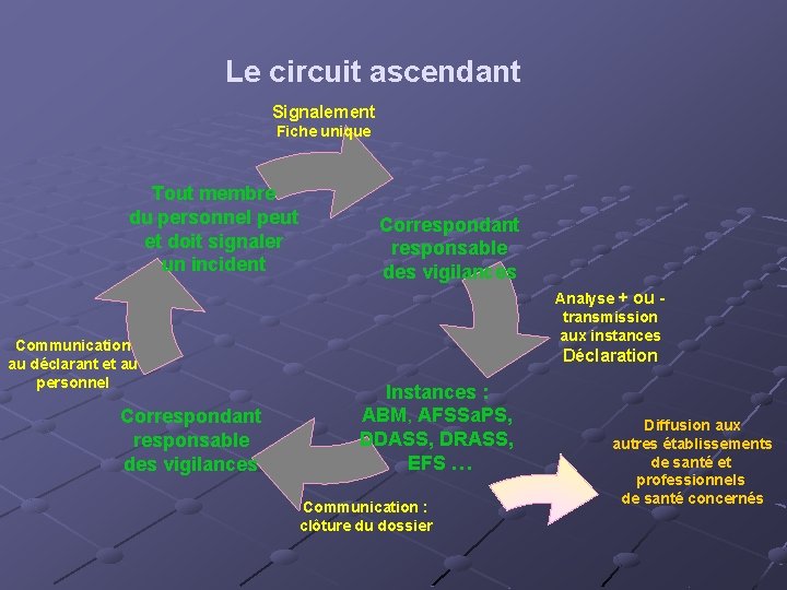 Le circuit ascendant Signalement Fiche unique Tout membre du personnel peut et doit signaler