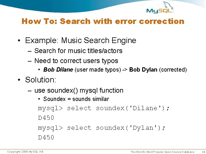 How To: Search with error correction • Example: Music Search Engine – Search for How To: Search with error correction • Example: Music Search Engine – Search for