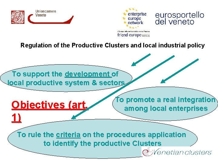 Regulation of the Productive Clusters and local industrial policy To support the development of